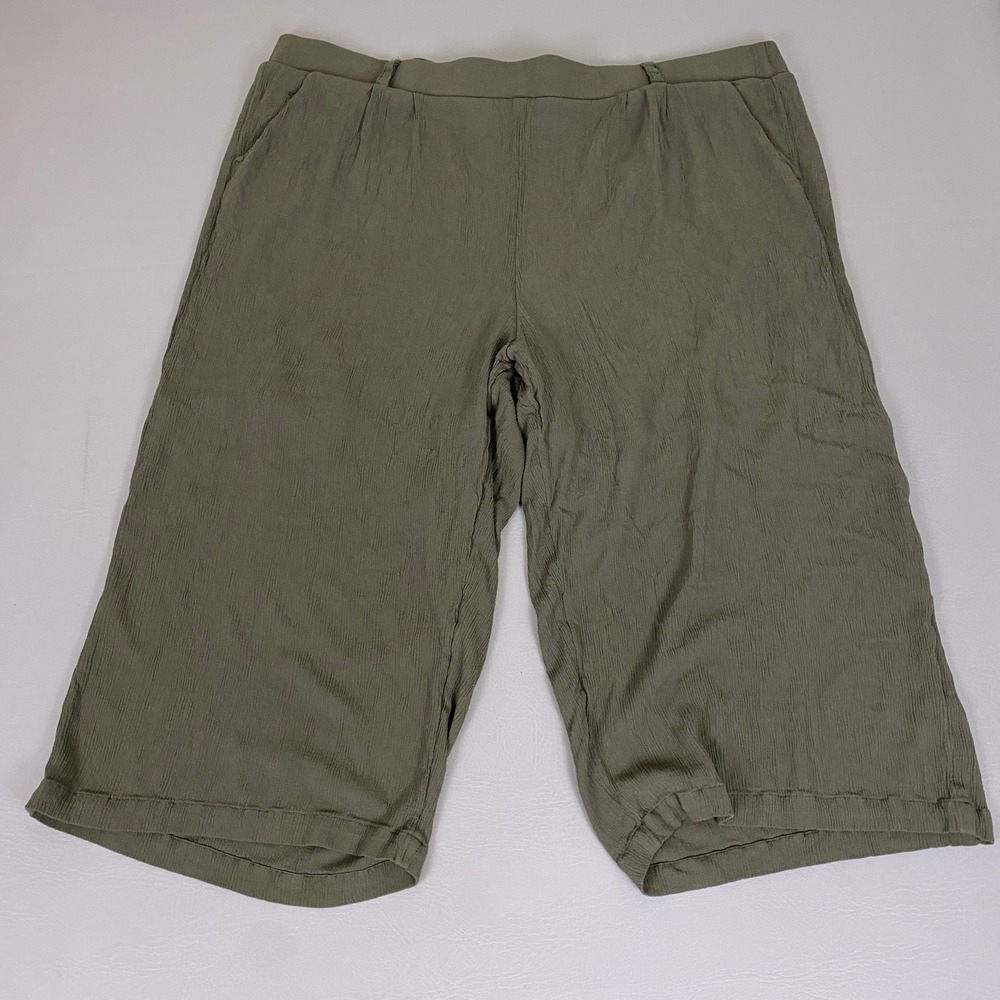 Torrid Culotte Pants Crop Plus Size 4 4X Olive Green Crinkle Gauze Wide Leg